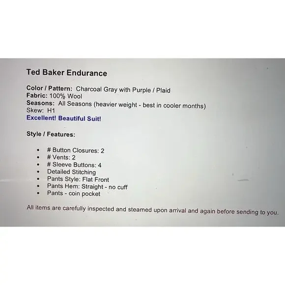 Ted Baker 50XL 42x31 Charcoal Gray Purple Plaid Flannel Men's Designer Suit - Picture 2 of 16